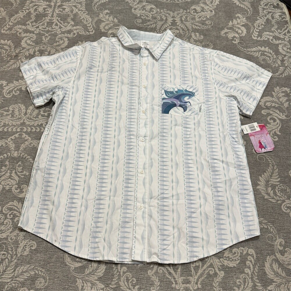 Disney Frozen 2 Brittney Lee Shirt Men's XL Button-Up Short Sleeve Blue